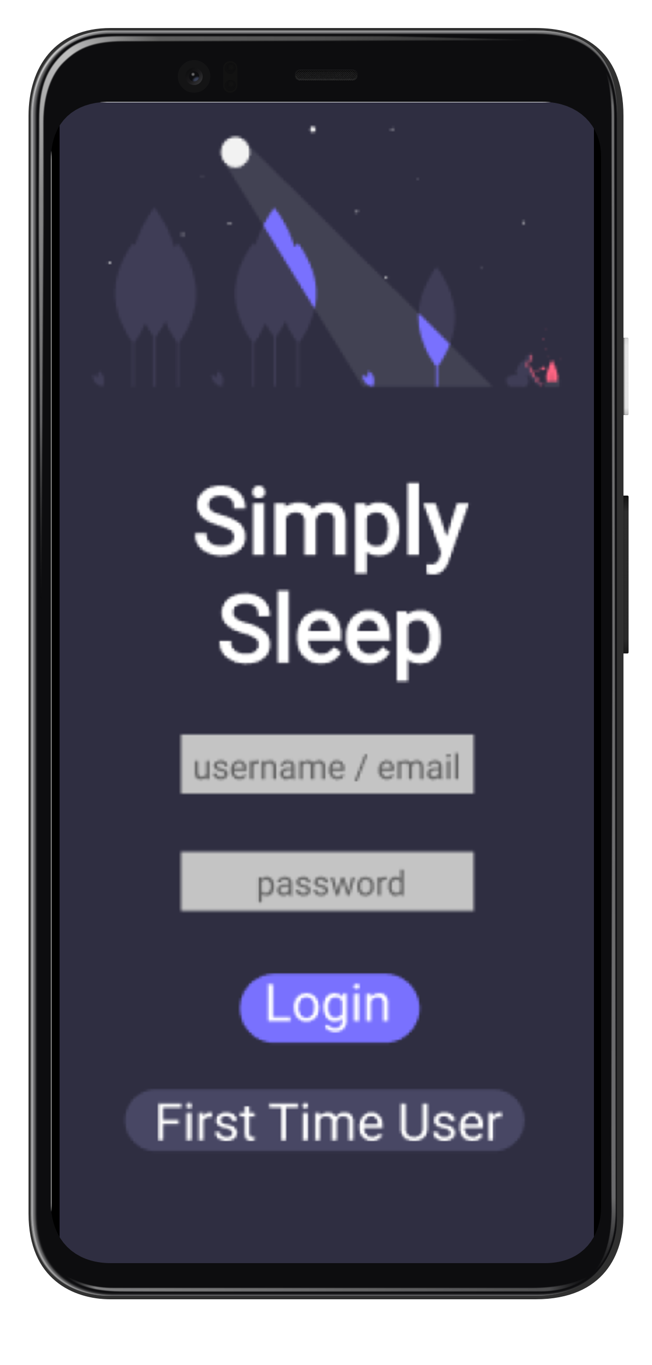 The homepage for a prototype mobile webapp called Simply Sleep