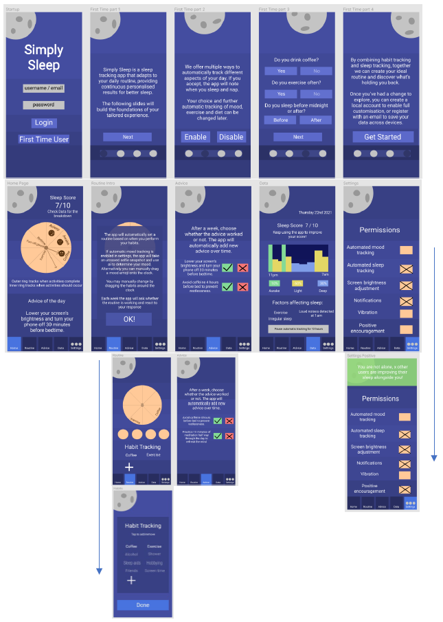 First draft for the Simply Sleep webapp using Figma